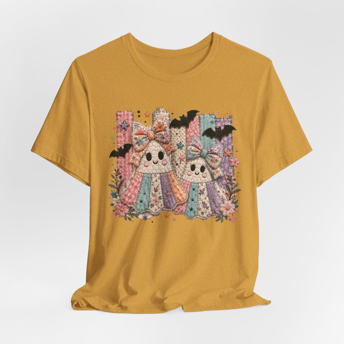 Quilted Cute Ghost Sisters Halloween T-Shirt