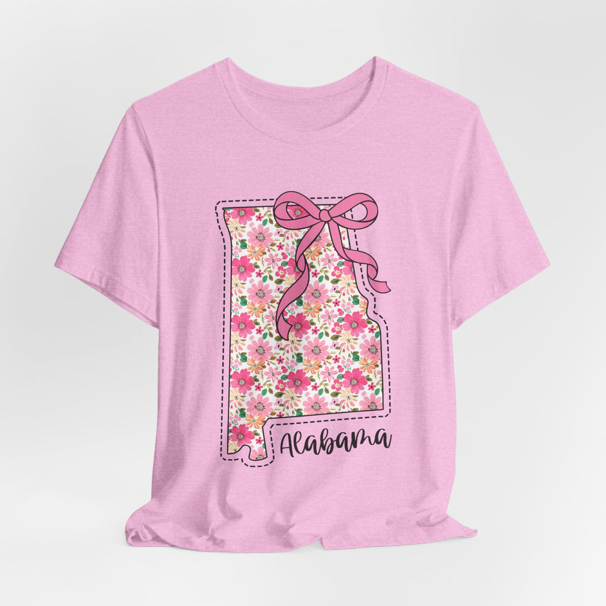 Alabama Floral State Tee — Pink Bow & Script