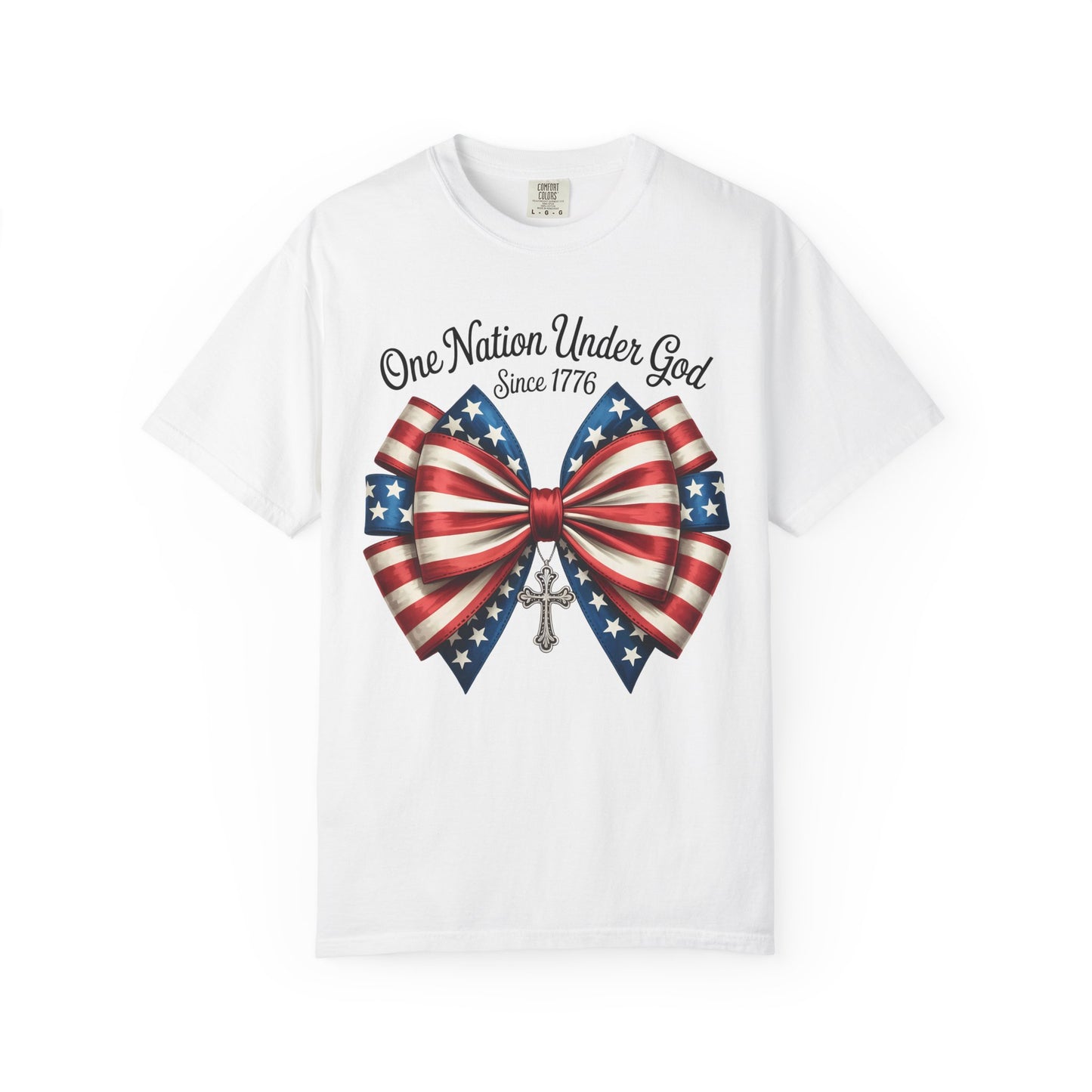 One Nation Under God Patriotic T-shirt with Bow Design