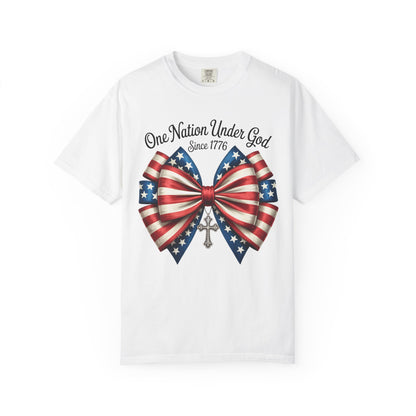 One Nation Under God Patriotic T-shirt with Bow Design