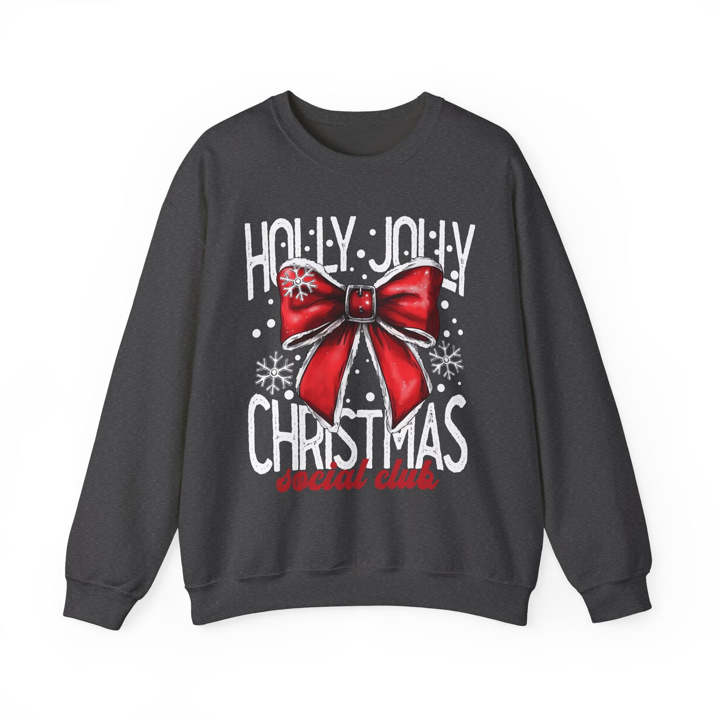 Holly Jolly Christmas Social Club Red Bow Christmas Crewneck Sweatshirt