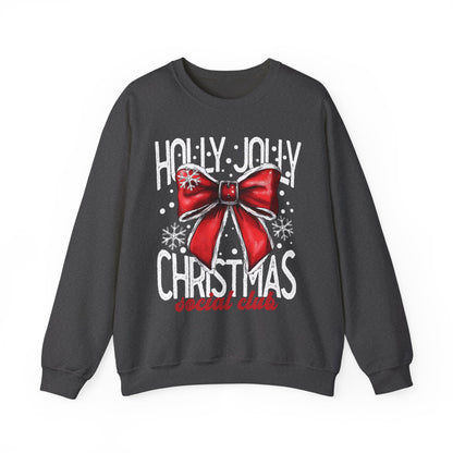 Holly Jolly Christmas Social Club Red Bow Christmas Crewneck Sweatshirt