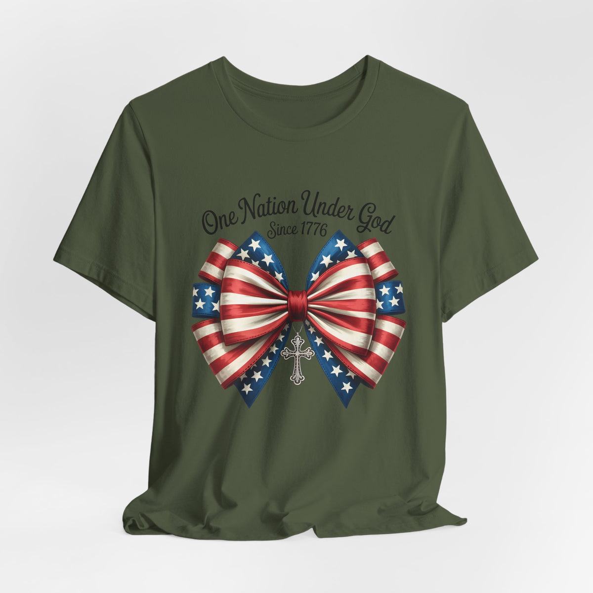 One Nation Under God Patriotic T-shirt with Bow Design