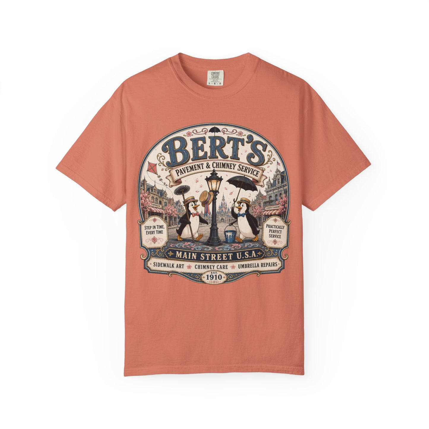 Vintage 'Bert's Pavement & Chimney Service' Graphic T-Shirt — Main Street USA Retro Tee