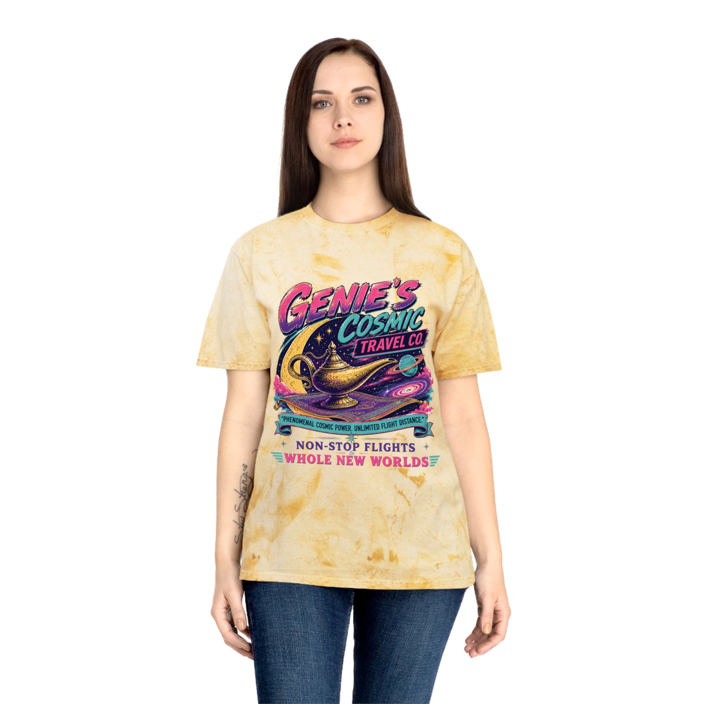 Genie’s Cosmic Travel Co. T‑Shirt — Retro Space Lamp Graphic