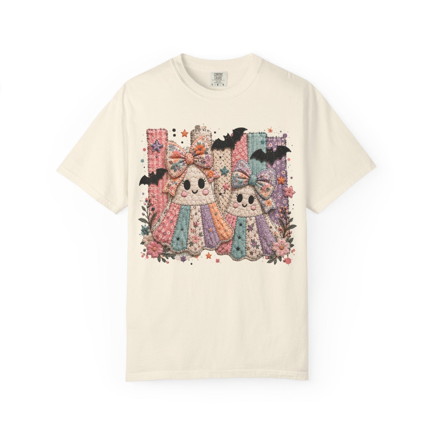 Quilted Cute Ghost Sisters Halloween T-Shirt