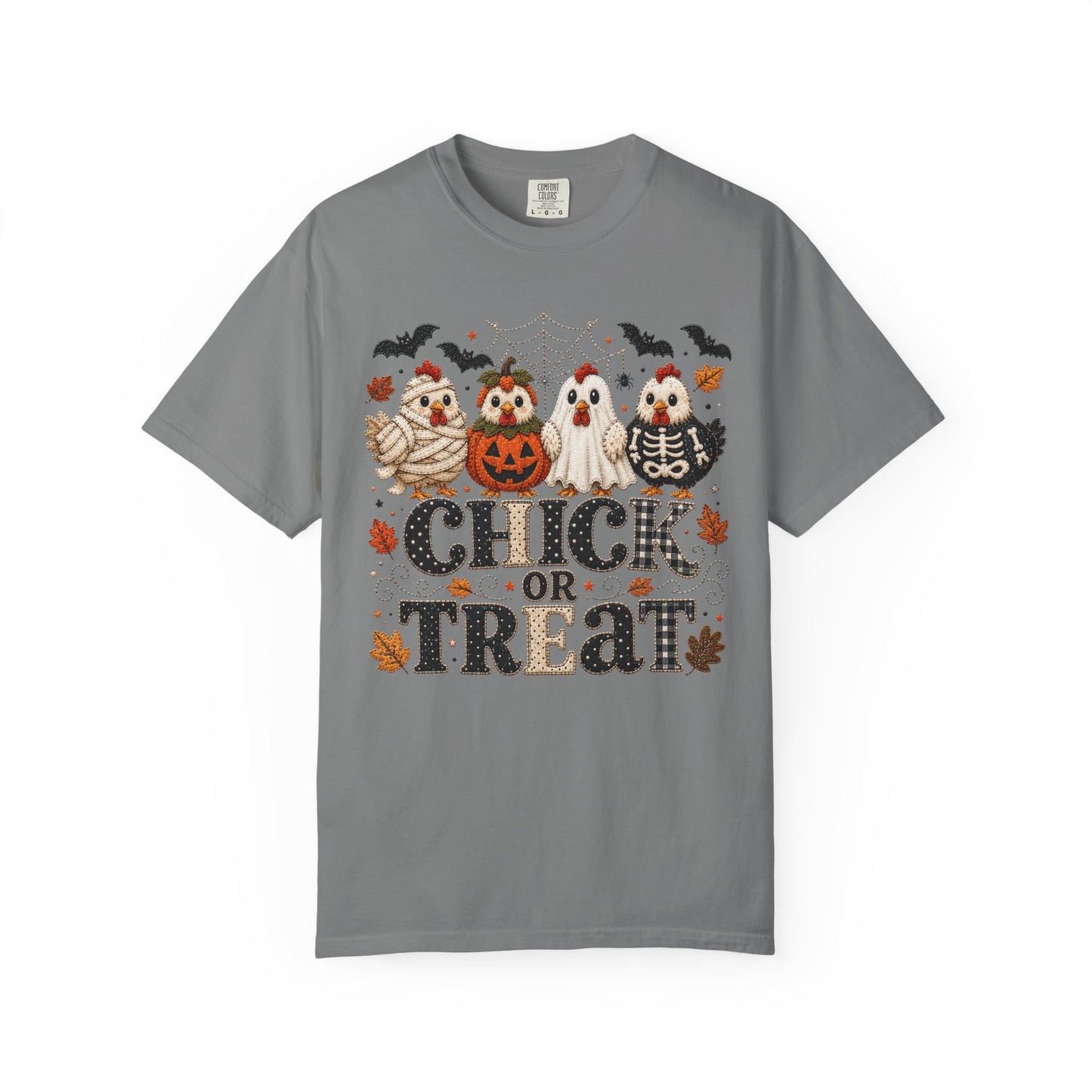 Faux Quilted Halloween Chick or Treat T‑Shirt