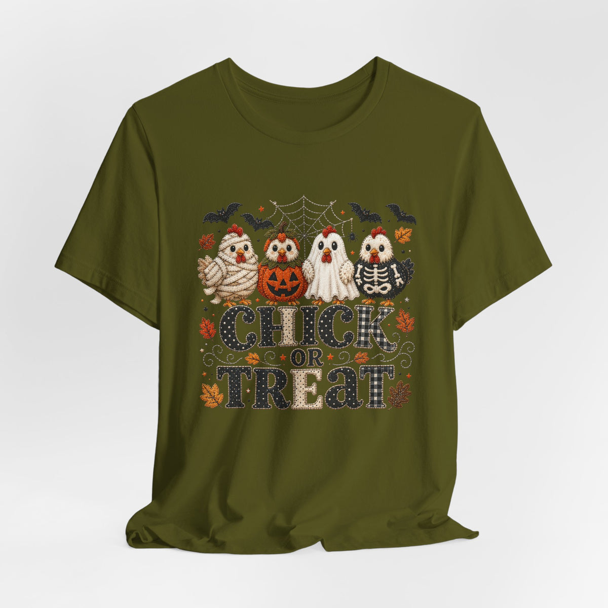 Faux Quilted Halloween Chick or Treat T‑Shirt