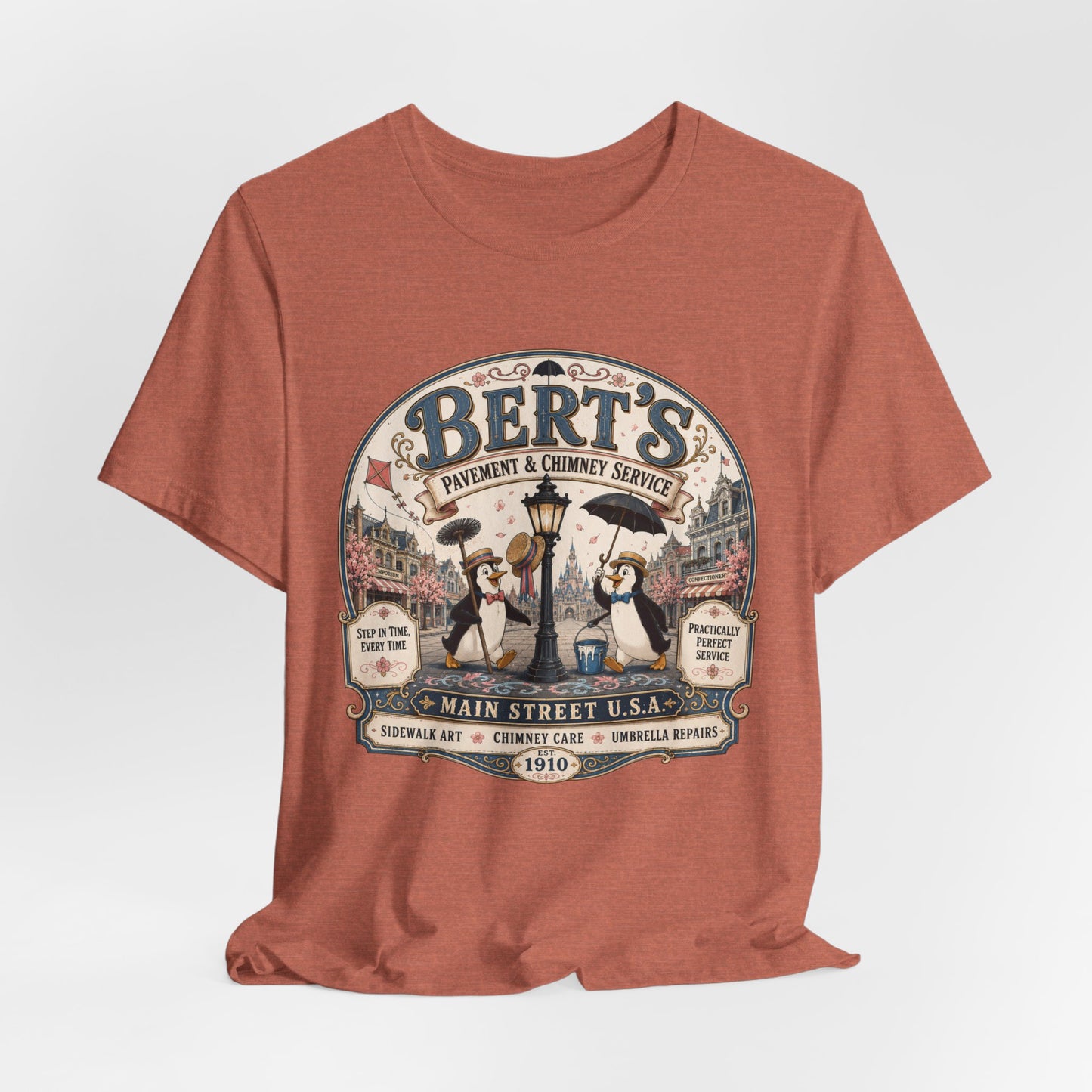 Vintage 'Bert's Pavement & Chimney Service' Graphic T-Shirt — Main Street USA Retro Tee