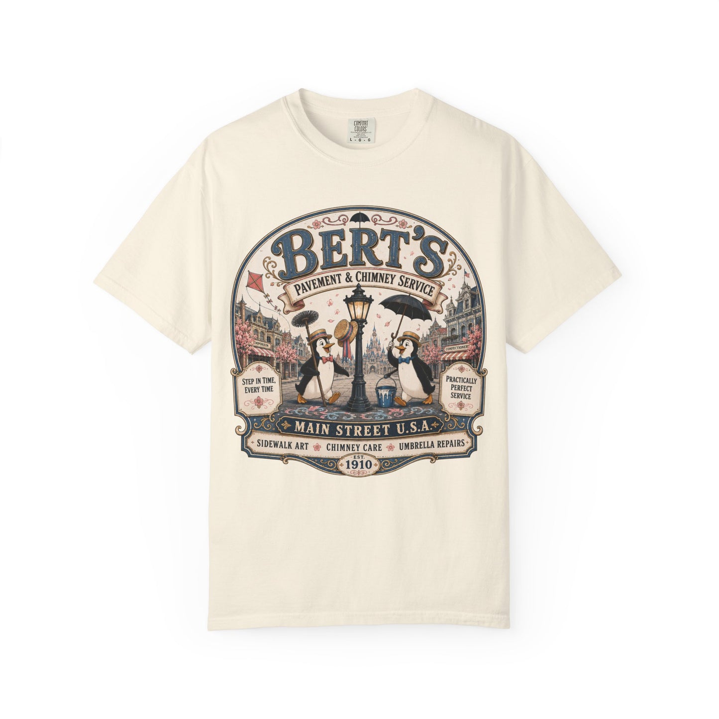 Vintage 'Bert's Pavement & Chimney Service' Graphic T-Shirt — Main Street USA Retro Tee