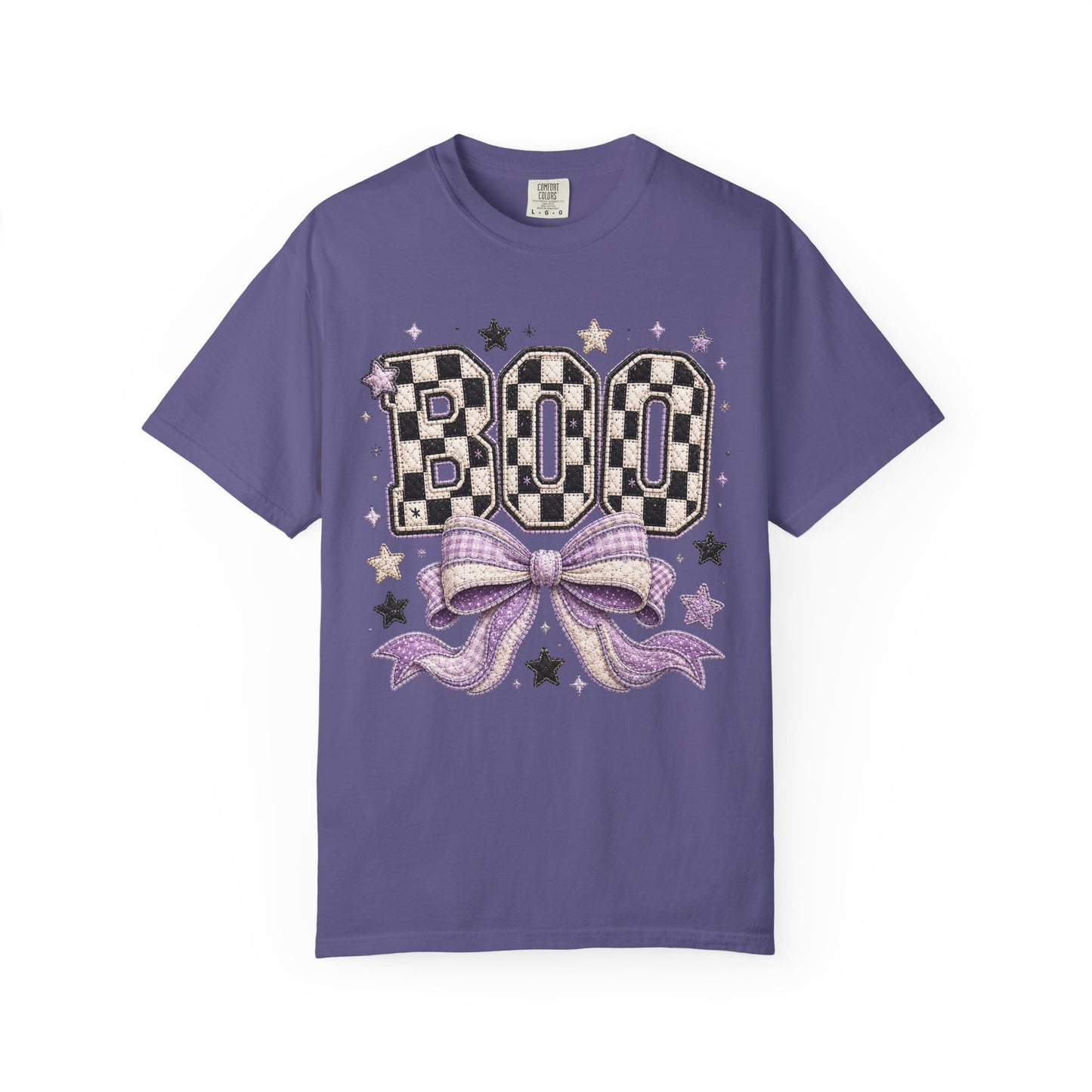Boo Checkerboard Bow Halloween Graphic Tee