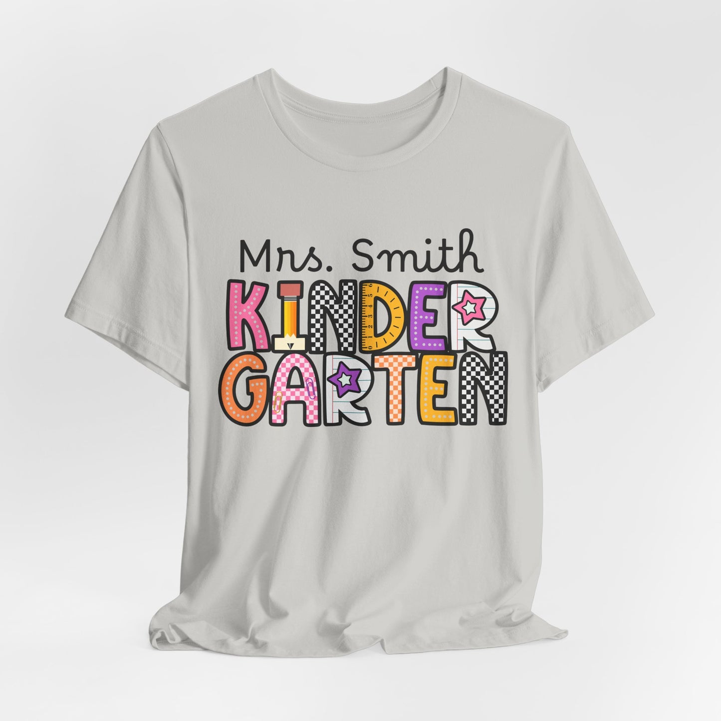 Personalized Colorful Kindergarten Teacher Graphic Tee