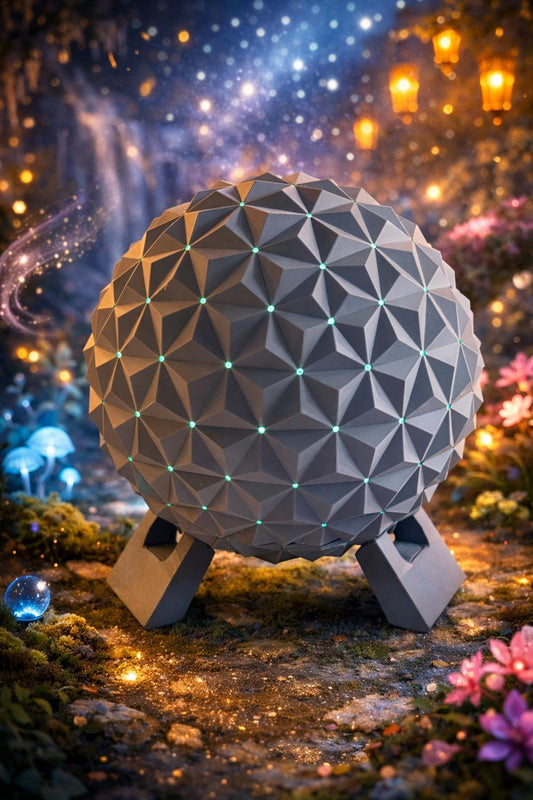 Futuristic Geodesic Sphere Lamp | Theme Park Inspired LED Light | Sci-Fi Home Decor