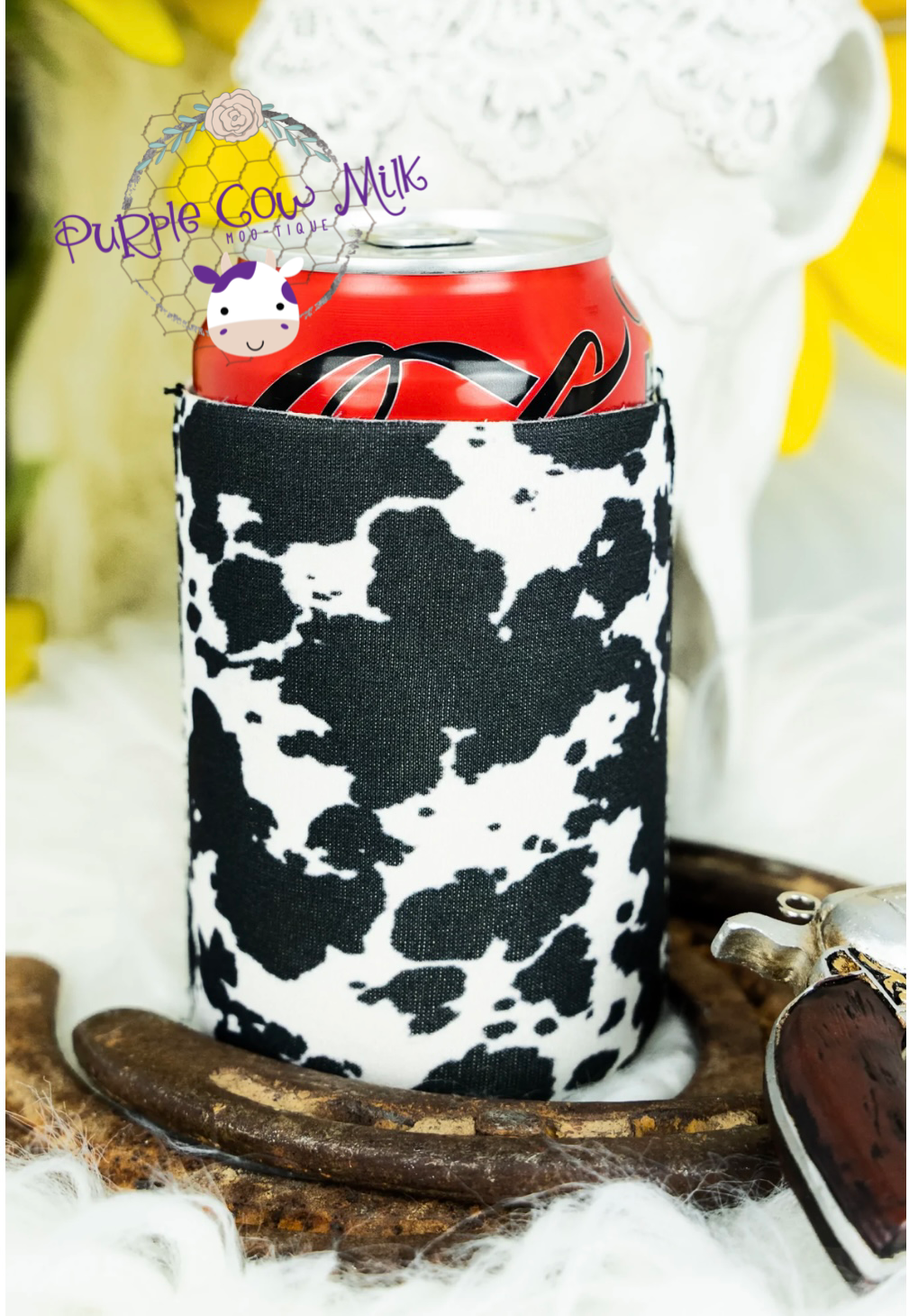 Black Cow Print Drink Sleeve