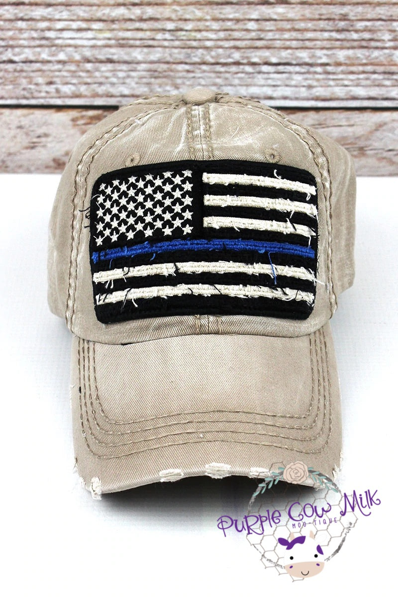 Thin Blue Line Back the Blue Cap Distressed