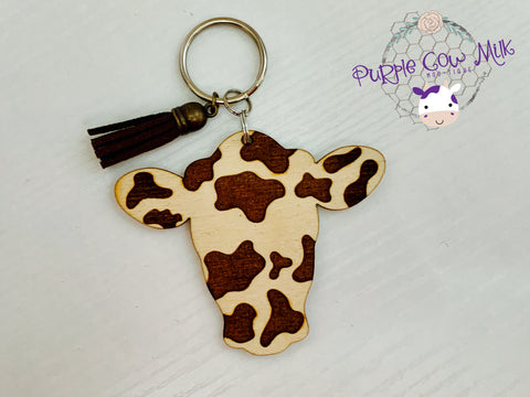 Cow Print Cow Head Key Ring