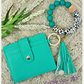 Cow Turquoise Beaded Bracelet Key Ring with ID Card Holder