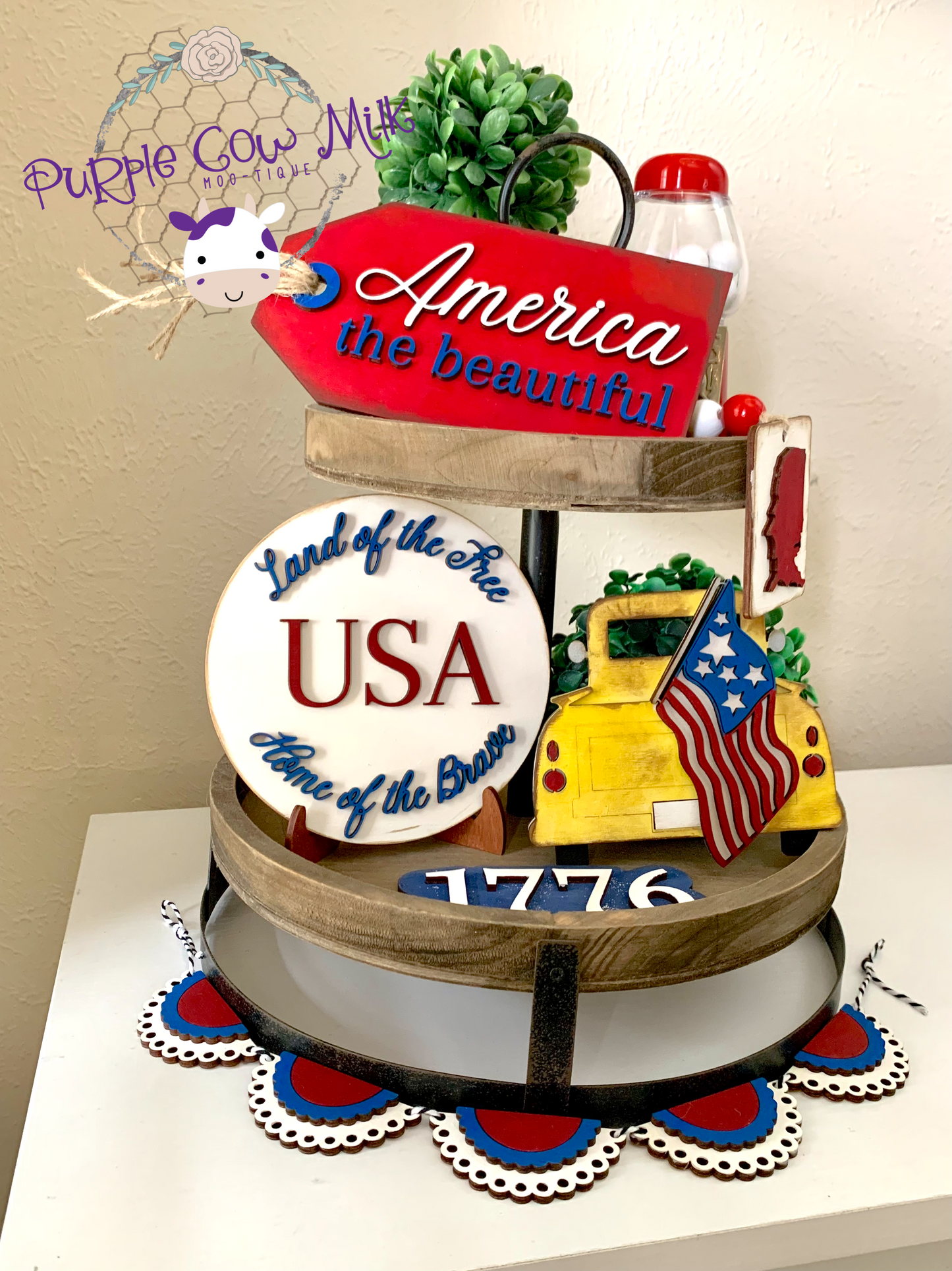 Vintage Fourth of July Tiered Tray