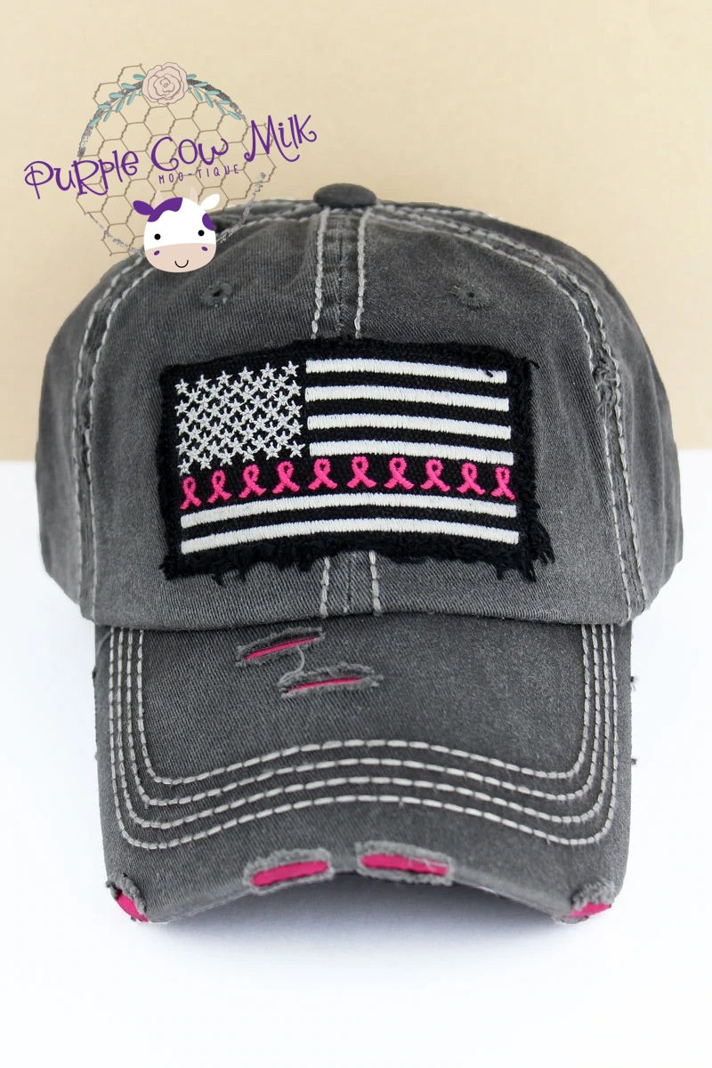 Pink Ribbon Cap Distressed