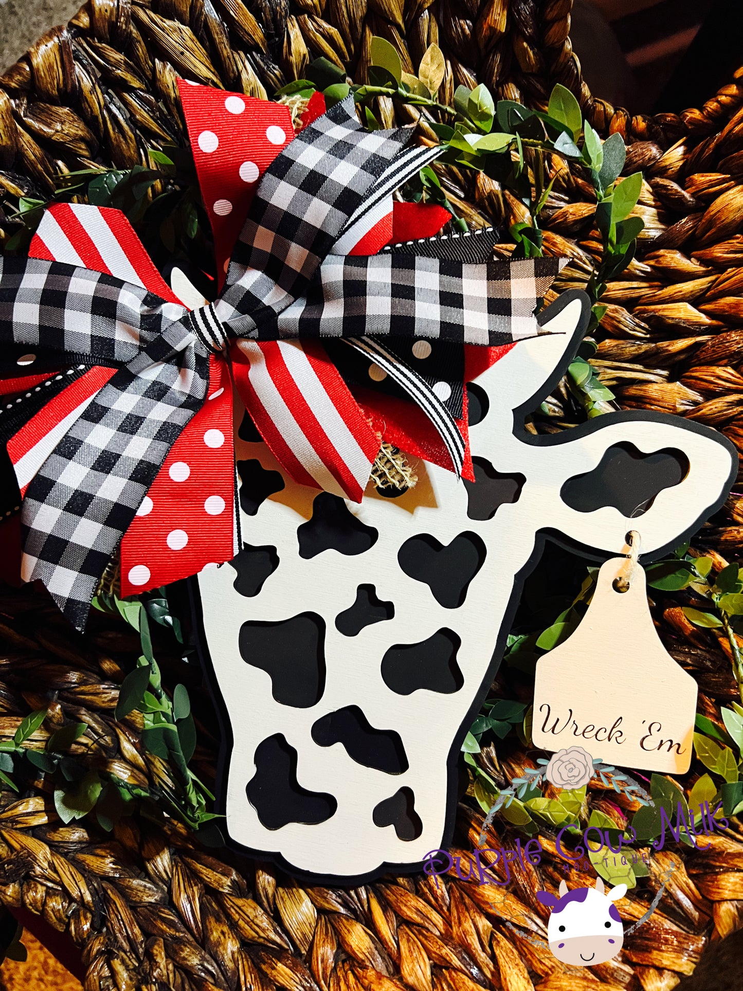 Cow Print Door Hanger with Ear Tag